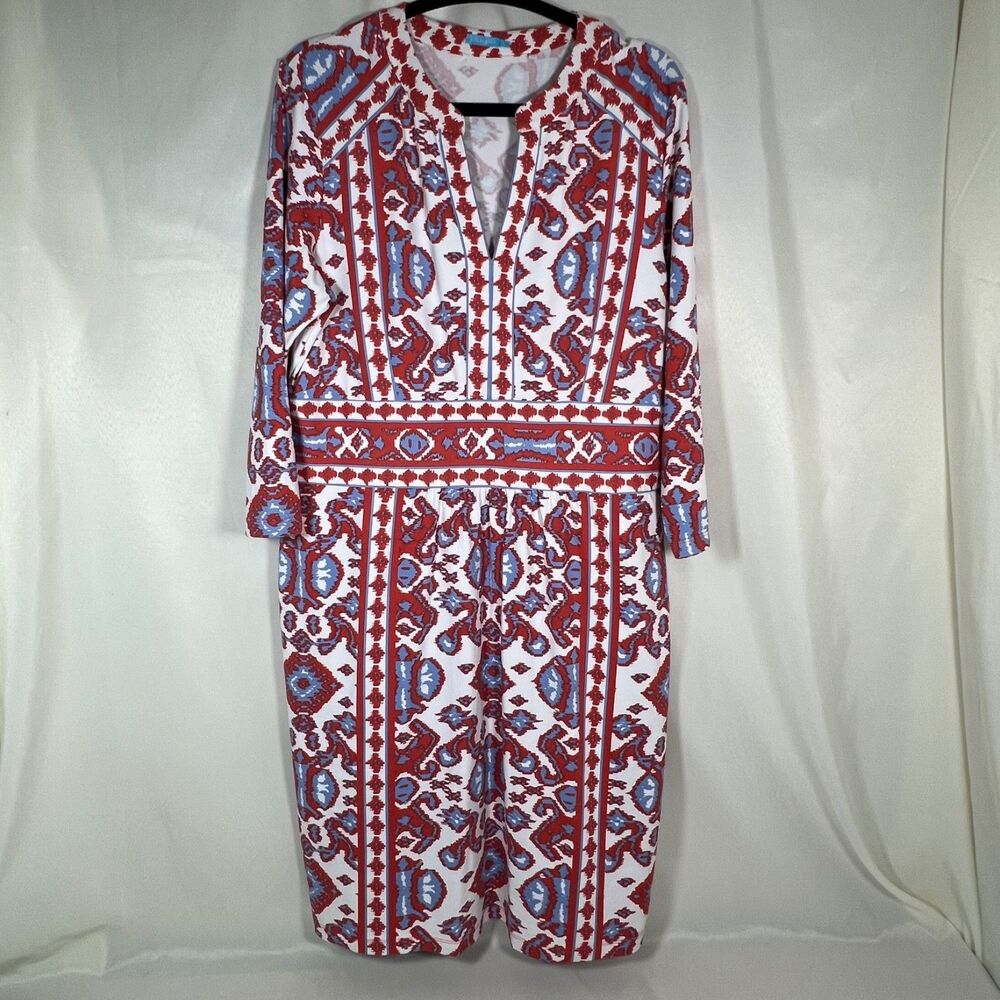 J McLaughlin Geometric Aztec Print V Neck Midi Dress Women's Size XL